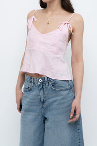 Modern x Pink Linen Cropped Pleated Top (S)