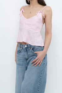 Modern x Pink Linen Cropped Pleated Top (S)