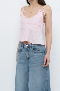 Modern x Pink Linen Cropped Pleated Top (S)