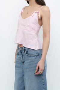 Modern x Pink Linen Cropped Pleated Top (S)