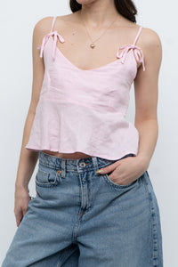 Modern x Pink Linen Cropped Pleated Top (S)