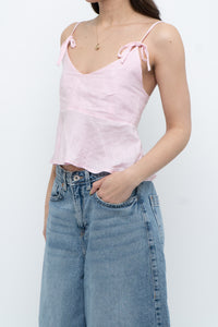 Modern x Pink Linen Cropped Pleated Top (S)