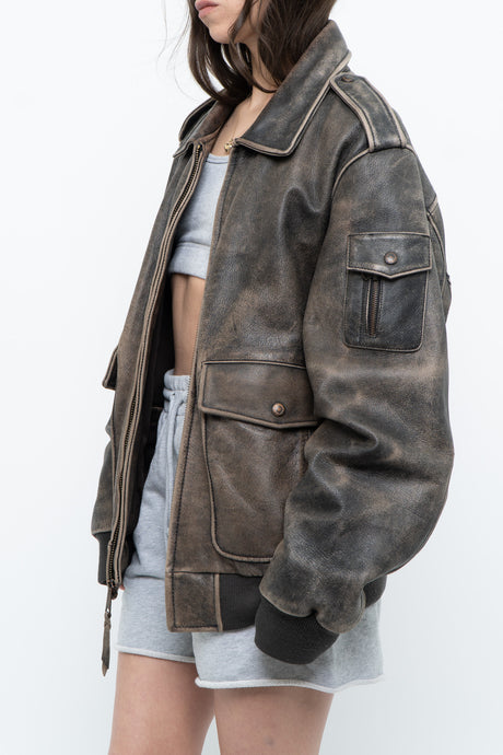 Vintage x LEVI'S Brown Distressed Leather Bomber (S-L)