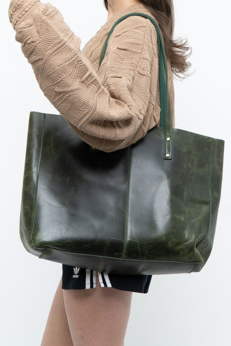 Vintage x Dark Green Distressed Oversized Leather Purse