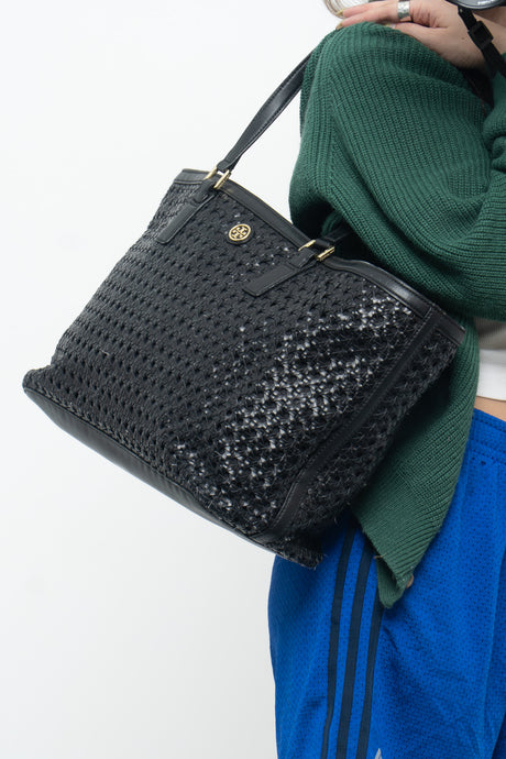 TORY BURCH x Woven Leather Oversized Purse
