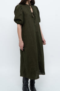 H&M x Dark Green Linen Dress (XS, S)