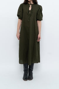 H&M x Dark Green Linen Dress (XS, S)
