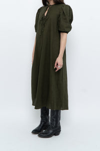 H&M x Dark Green Linen Dress (XS, S)