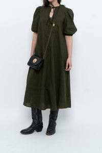 H&M x Dark Green Linen Dress (XS, S)