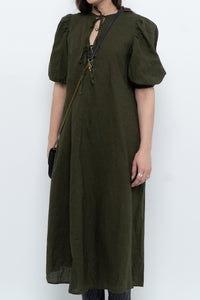 H&M x Dark Green Linen Dress (XS, S)