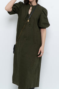 H&M x Dark Green Linen Dress (XS, S)