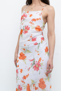 Vintage x Made in Canada x White Floral Back-Tie Dress (S)