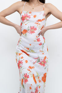 Vintage x Made in Canada x White Floral Back-Tie Dress (S)