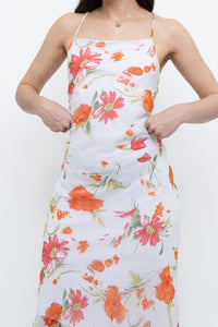Vintage x Made in Canada x White Floral Back-Tie Dress (S)