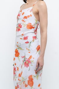 Vintage x Made in Canada x White Floral Back-Tie Dress (S)