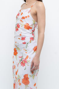 Vintage x Made in Canada x White Floral Back-Tie Dress (S)