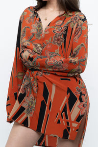 ETRO ITALY x Orange Pure Silk Patterned Buttonup Blouse/Dress (XS-M)