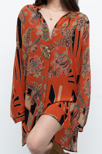 ETRO ITALY x Orange Pure Silk Patterned Buttonup Blouse/Dress (XS-M)