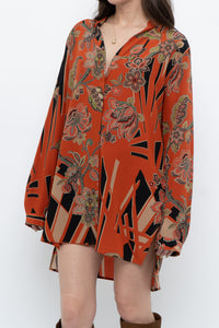 ETRO ITALY x Orange Pure Silk Patterned Buttonup Blouse/Dress (XS-M)