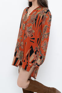 ETRO ITALY x Orange Pure Silk Patterned Buttonup Blouse/Dress (XS-M)