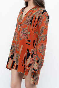 ETRO ITALY x Orange Pure Silk Patterned Buttonup Blouse/Dress (XS-M)