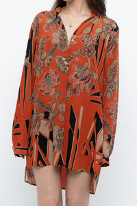 ETRO ITALY x Orange Pure Silk Patterned Buttonup Blouse/Dress (XS-M)
