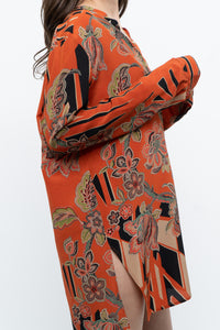 ETRO ITALY x Orange Pure Silk Patterned Buttonup Blouse/Dress (XS-M)
