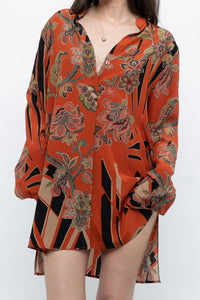 ETRO ITALY x Orange Pure Silk Patterned Buttonup Blouse/Dress (XS-M)
