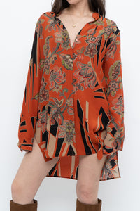 ETRO ITALY x Orange Pure Silk Patterned Buttonup Blouse/Dress (XS-M)