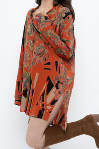 ETRO ITALY x Orange Pure Silk Patterned Buttonup Blouse/Dress (XS-M)