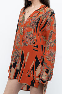 ETRO ITALY x Orange Pure Silk Patterned Buttonup Blouse/Dress (XS-M)