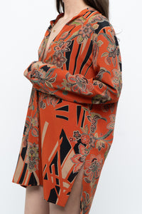 ETRO ITALY x Orange Pure Silk Patterned Buttonup Blouse/Dress (XS-M)