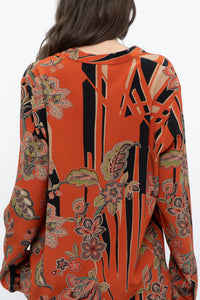 ETRO ITALY x Orange Pure Silk Patterned Buttonup Blouse/Dress (XS-M)