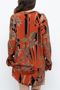 ETRO ITALY x Orange Pure Silk Patterned Buttonup Blouse/Dress (XS-M)