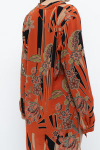 ETRO ITALY x Orange Pure Silk Patterned Buttonup Blouse/Dress (XS-M)