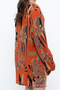 ETRO ITALY x Orange Pure Silk Patterned Buttonup Blouse/Dress (XS-M)