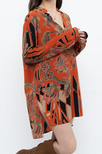 ETRO ITALY x Orange Pure Silk Patterned Buttonup Blouse/Dress (XS-M)