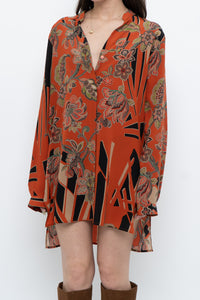 ETRO ITALY x Orange Pure Silk Patterned Buttonup Blouse/Dress (XS-M)