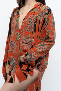 ETRO ITALY x Orange Pure Silk Patterned Buttonup Blouse/Dress (XS-M)