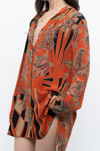 ETRO ITALY x Orange Pure Silk Patterned Buttonup Blouse/Dress (XS-M)