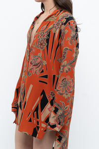 ETRO ITALY x Orange Pure Silk Patterned Buttonup Blouse/Dress (XS-M)