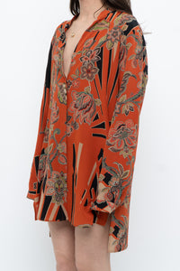 ETRO ITALY x Orange Pure Silk Patterned Buttonup Blouse/Dress (XS-M)