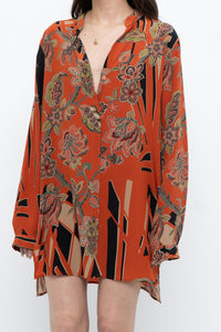 ETRO ITALY x Orange Pure Silk Patterned Buttonup Blouse/Dress (XS-M)