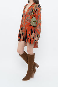 ETRO ITALY x Orange Pure Silk Patterned Buttonup Blouse/Dress (XS-M)