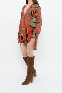 ETRO ITALY x Orange Pure Silk Patterned Buttonup Blouse/Dress (XS-M)