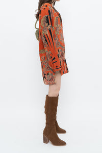ETRO ITALY x Orange Pure Silk Patterned Buttonup Blouse/Dress (XS-M)