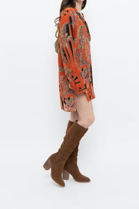 ETRO ITALY x Orange Pure Silk Patterned Buttonup Blouse/Dress (XS-M)