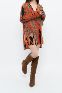 ETRO ITALY x Orange Pure Silk Patterned Buttonup Blouse/Dress (XS-M)