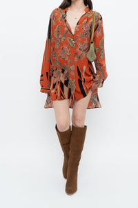 ETRO ITALY x Orange Pure Silk Patterned Buttonup Blouse/Dress (XS-M)