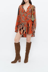 ETRO ITALY x Orange Pure Silk Patterned Buttonup Blouse/Dress (XS-M)